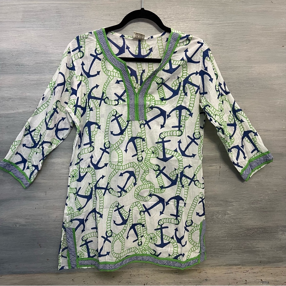 Advance Apparels 100% Cotton Nautical Anchor Print‎ Tunic Coverup Medium GC